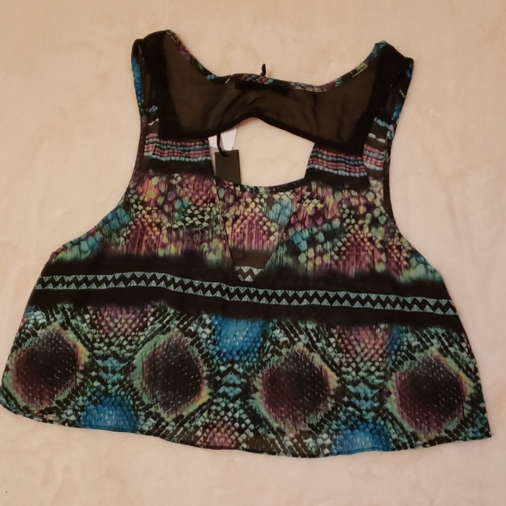 NWT Kiwi Tucker Black Reptile Crop Top sSm - Picture 3 of 3